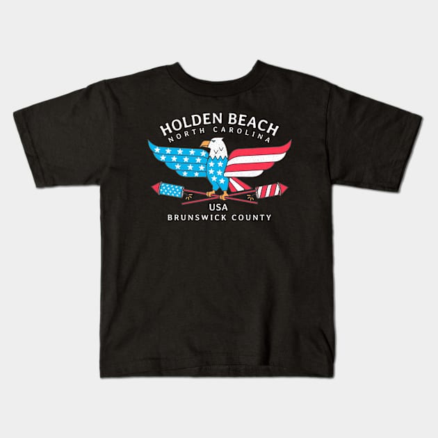 Holden Beach, NC Summer Patriotic Pride Fourth of July Kids T-Shirt by Contentarama